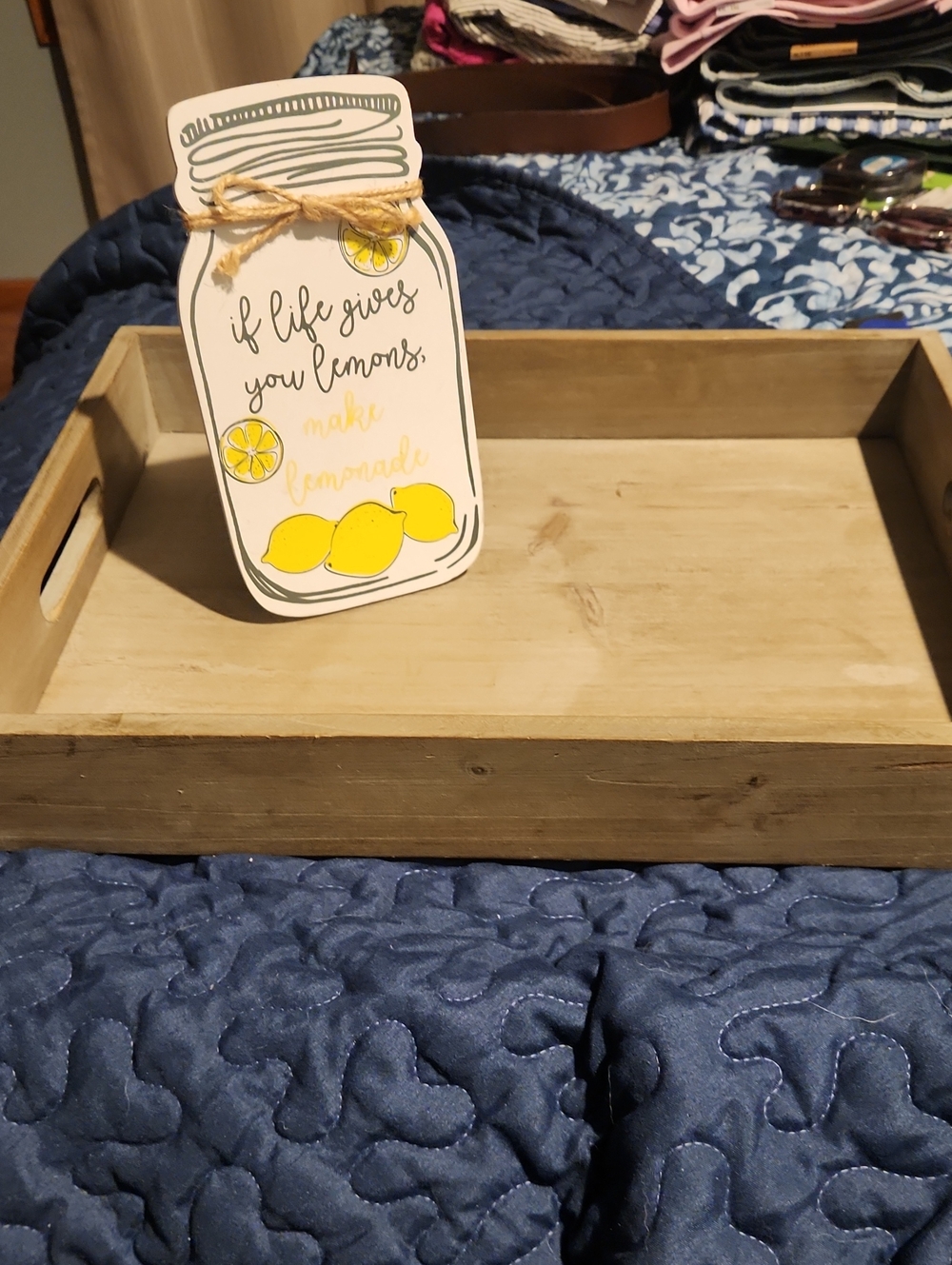 Rustic Wooden Serving Tray with Lemon Mason Jar Sign - Natural